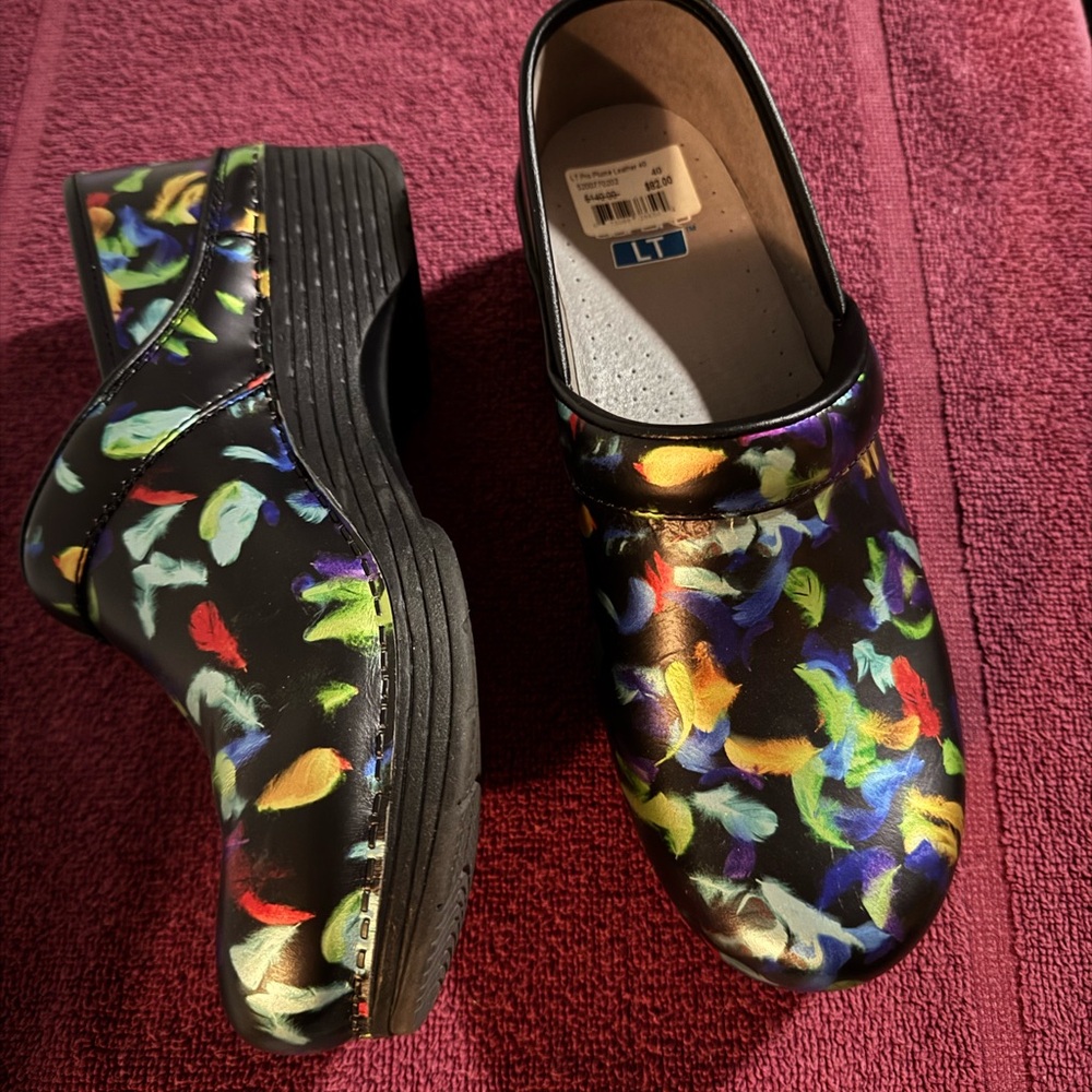 Dansko Multicolor Feather Pattern Mules - image 2